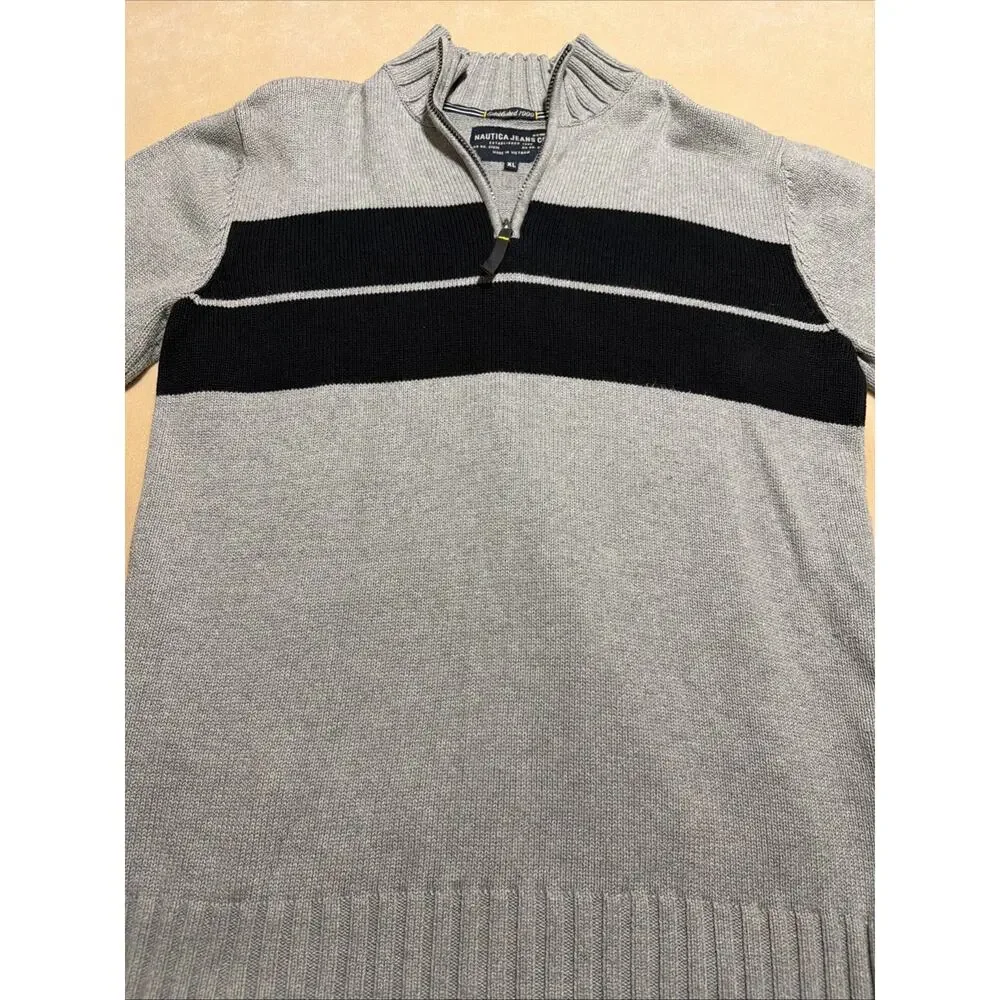 NAUTICA Jeans Co. Men's Navy Blue & Gray Block Quarter Zip Sweater Size XL